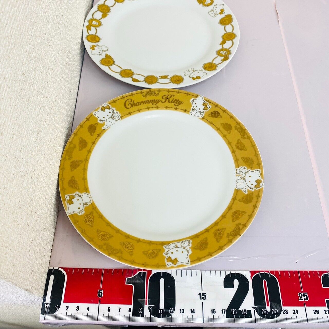 Sanrio Charmmy Charmy Kitty Large Plate Set 2 Yellow White Cat Rose Flower Rare