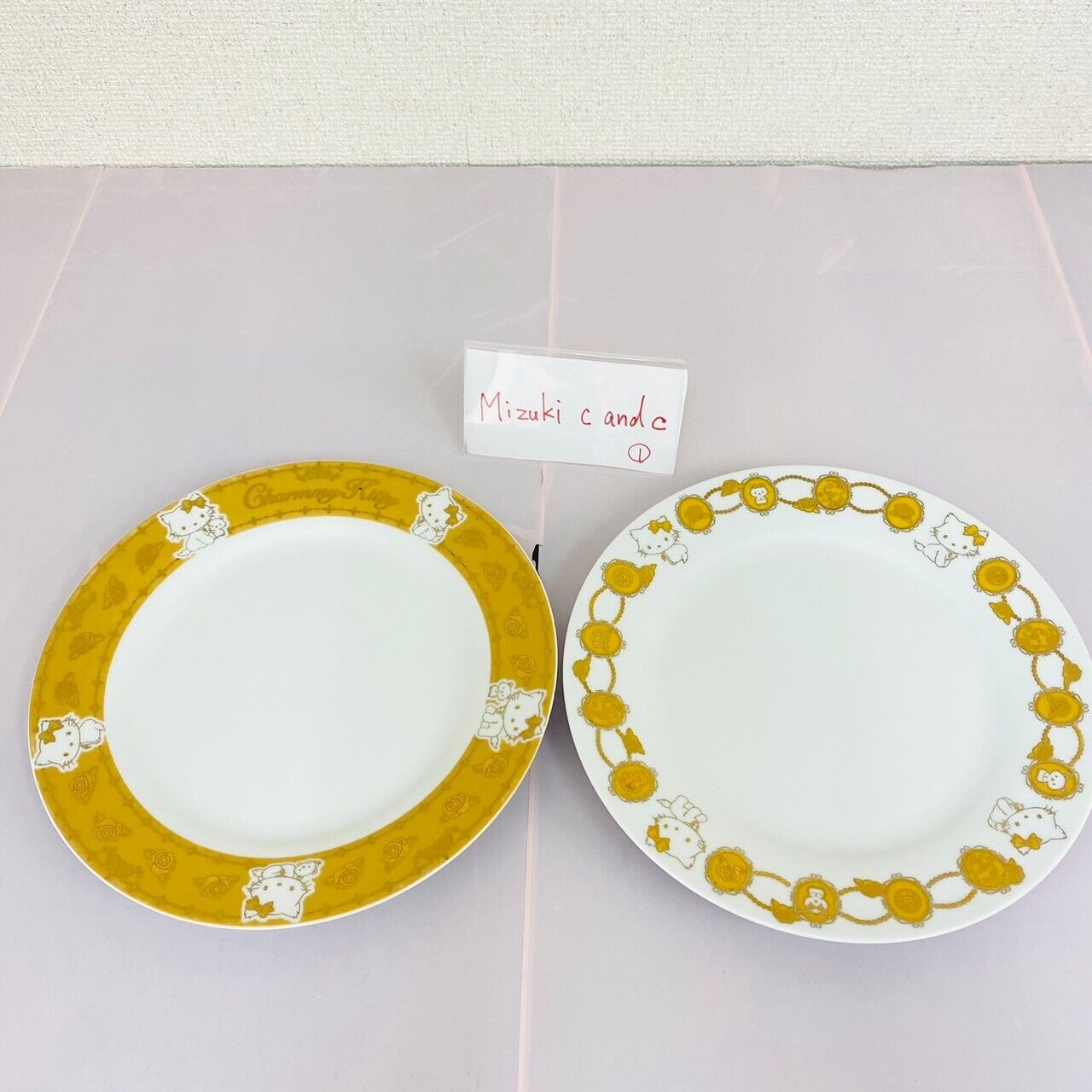 Sanrio Charmmy Charmy Kitty Large Plate Set 2 Yellow White Cat Rose Flower Rare