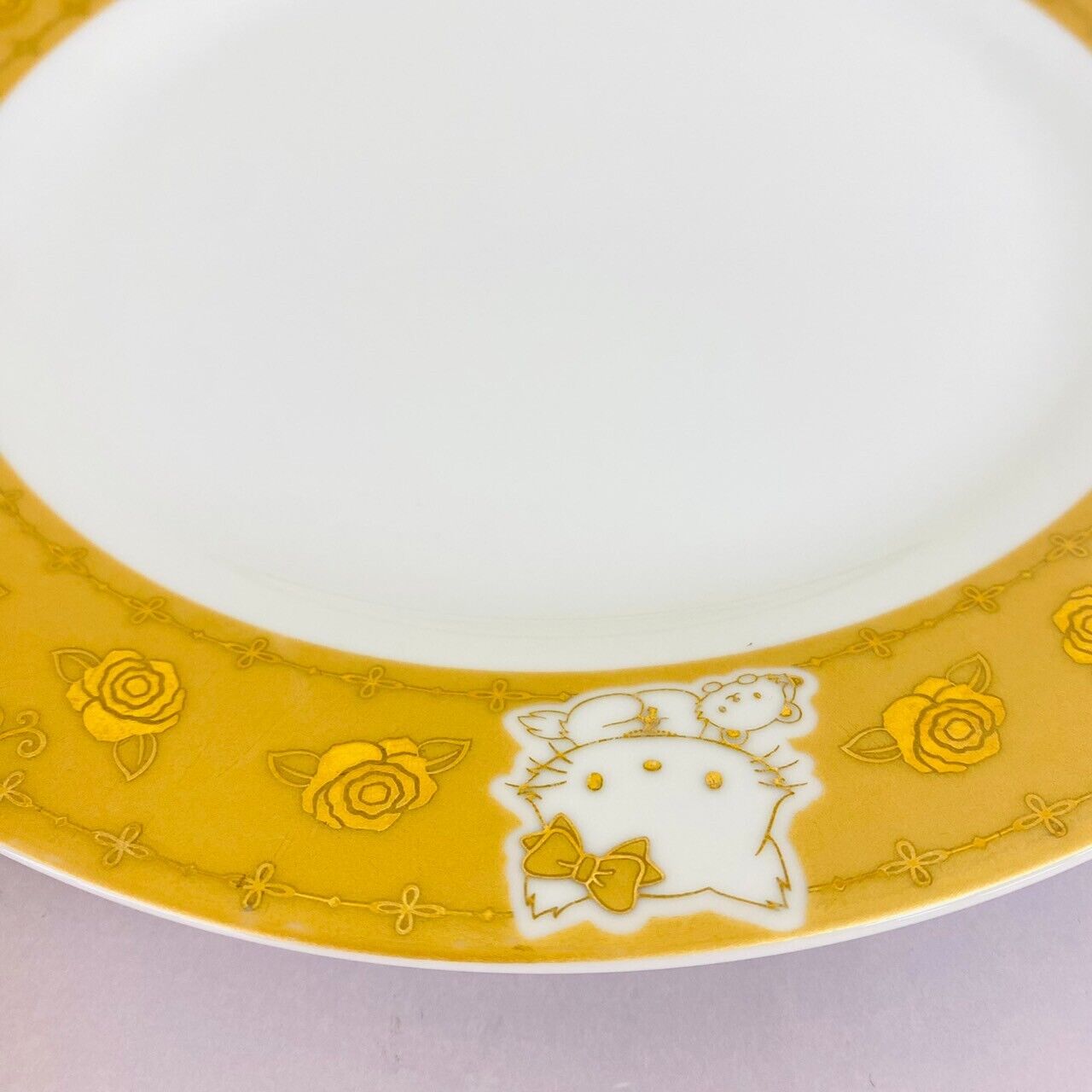 Sanrio Charmmy Charmy Kitty Large Plate Set 2 Yellow White Cat Rose Flower Rare