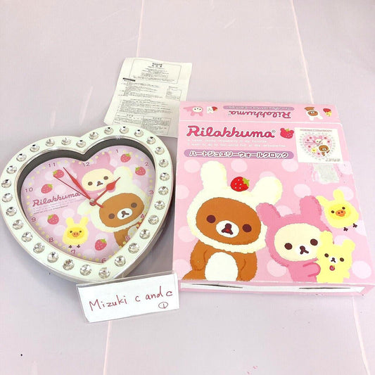 San-x Rilakkuma Clock Heart Jewelry Wall Clock Korilakkuma Kiiroitori White Pink