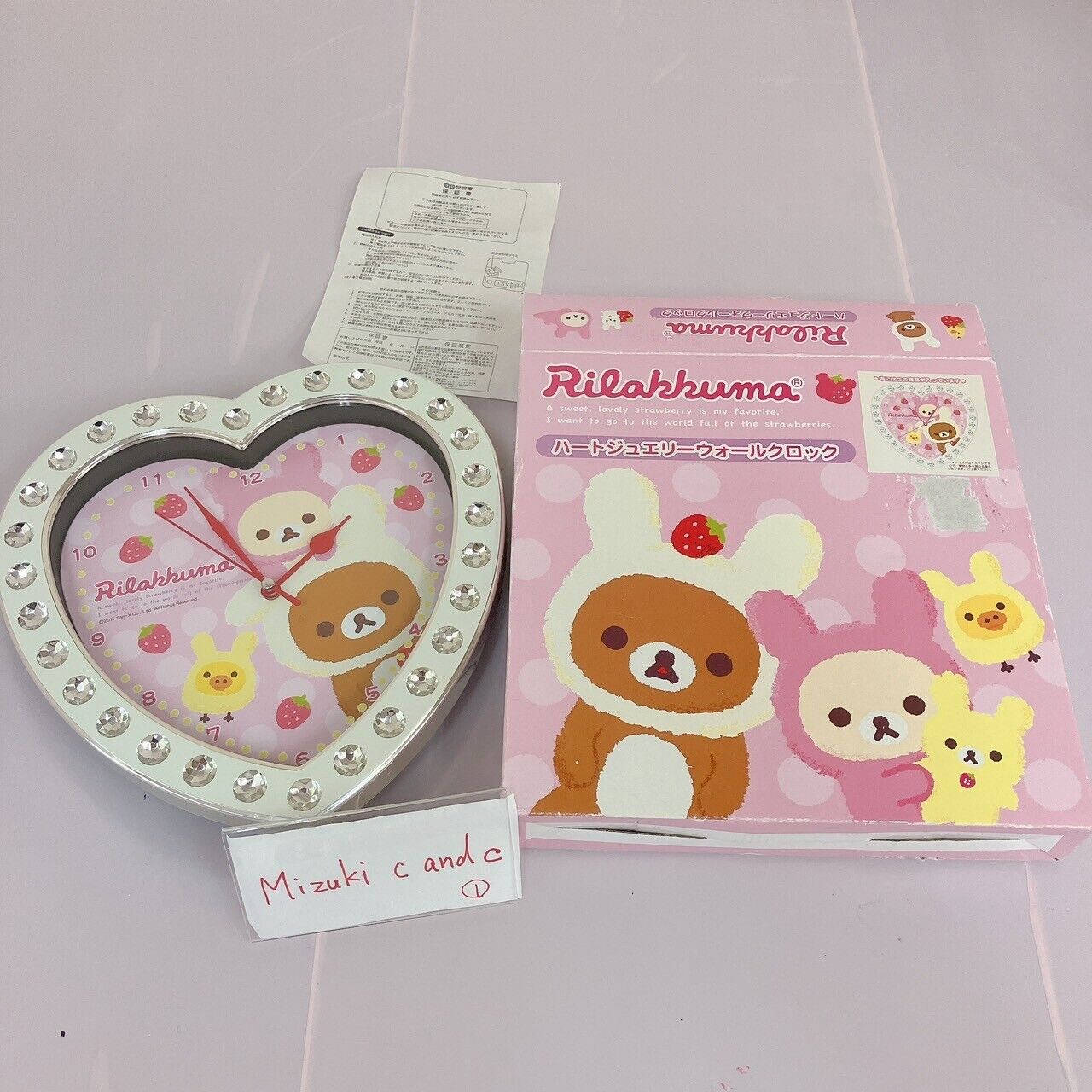 San-x Rilakkuma Clock Heart Jewelry Wall Clock Korilakkuma Kiiroitori White Pink