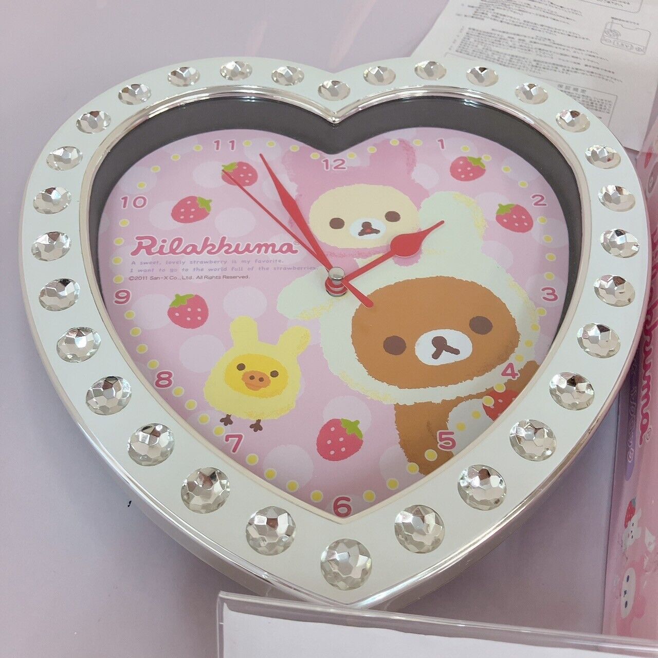 San-x Rilakkuma Clock Heart Jewelry Wall Clock Korilakkuma Kiiroitori White Pink