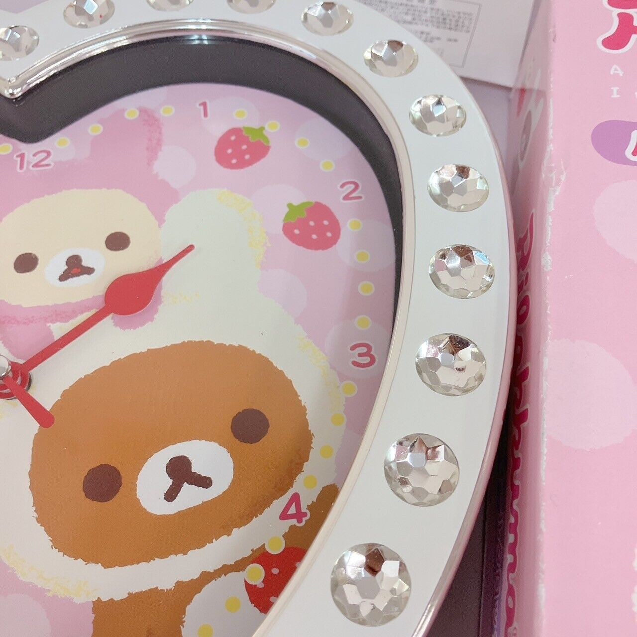 San-x Rilakkuma Clock Heart Jewelry Wall Clock Korilakkuma Kiiroitori White Pink