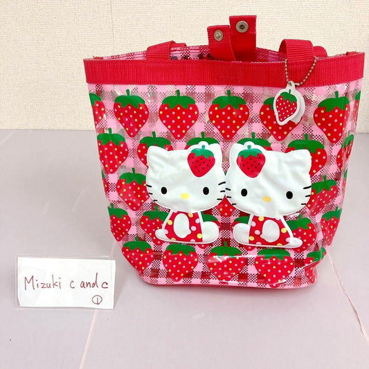 Sanrio Hello Kitty Mimmy Swimming Vinyl Pool Tote Bag Red Pink Strawberry Rare