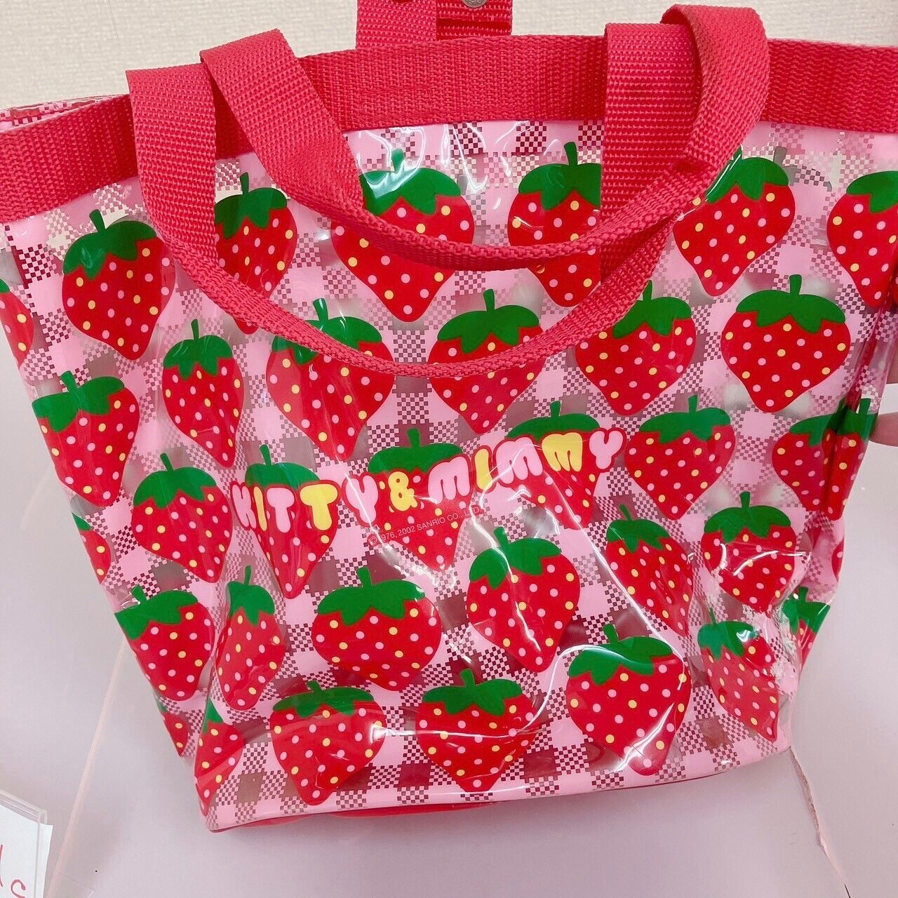 Sanrio Hello Kitty Mimmy Swimming Vinyl Pool Tote Bag Red Pink Strawberry Rare