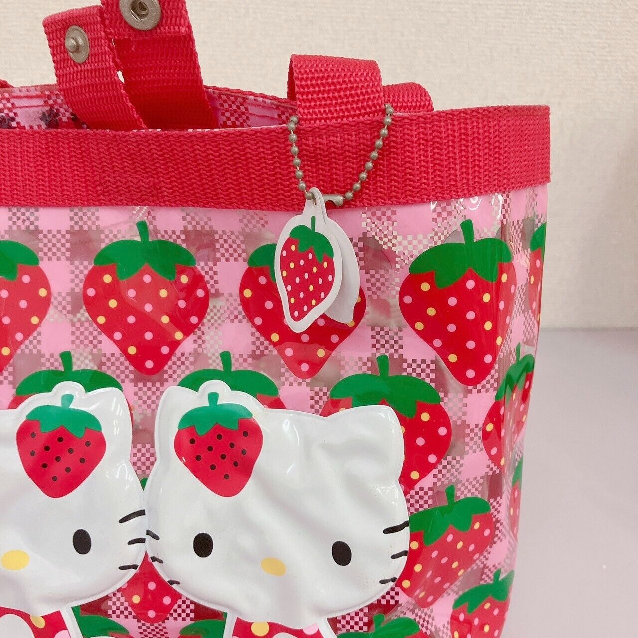 Sanrio Hello Kitty Mimmy Swimming Vinyl Pool Tote Bag Red Pink Strawberry Rare