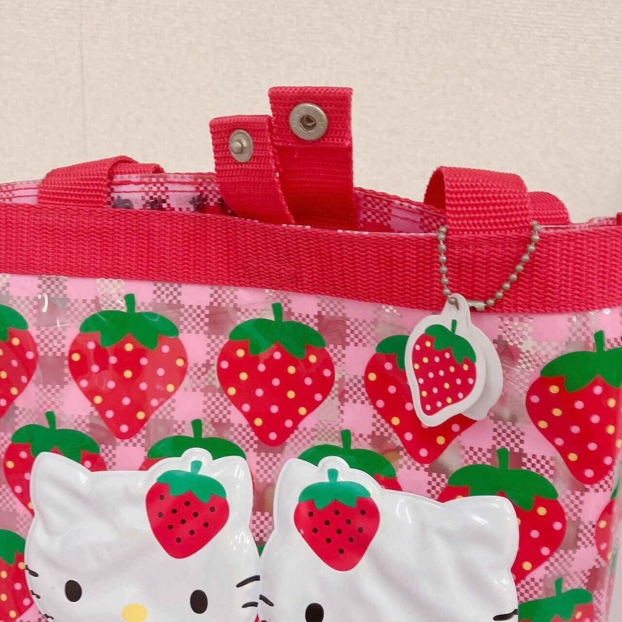 Sanrio Hello Kitty Mimmy Swimming Vinyl Pool Tote Bag Red Pink Strawberry Rare