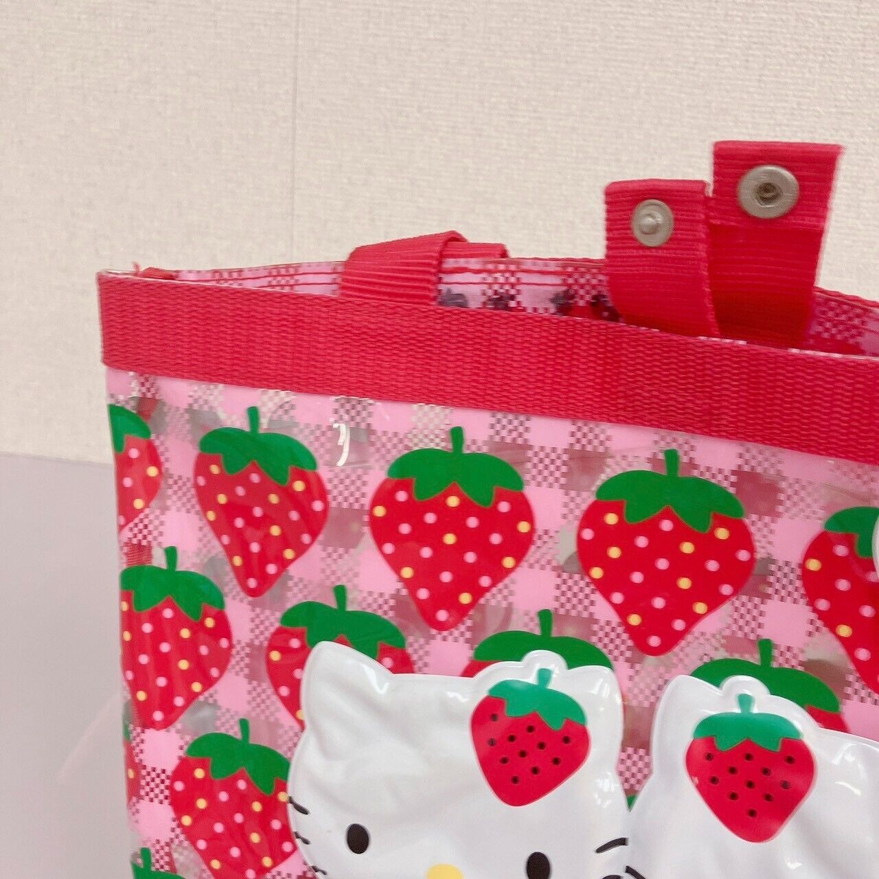 Sanrio Hello Kitty Mimmy Swimming Vinyl Pool Tote Bag Red Pink Strawberry Rare