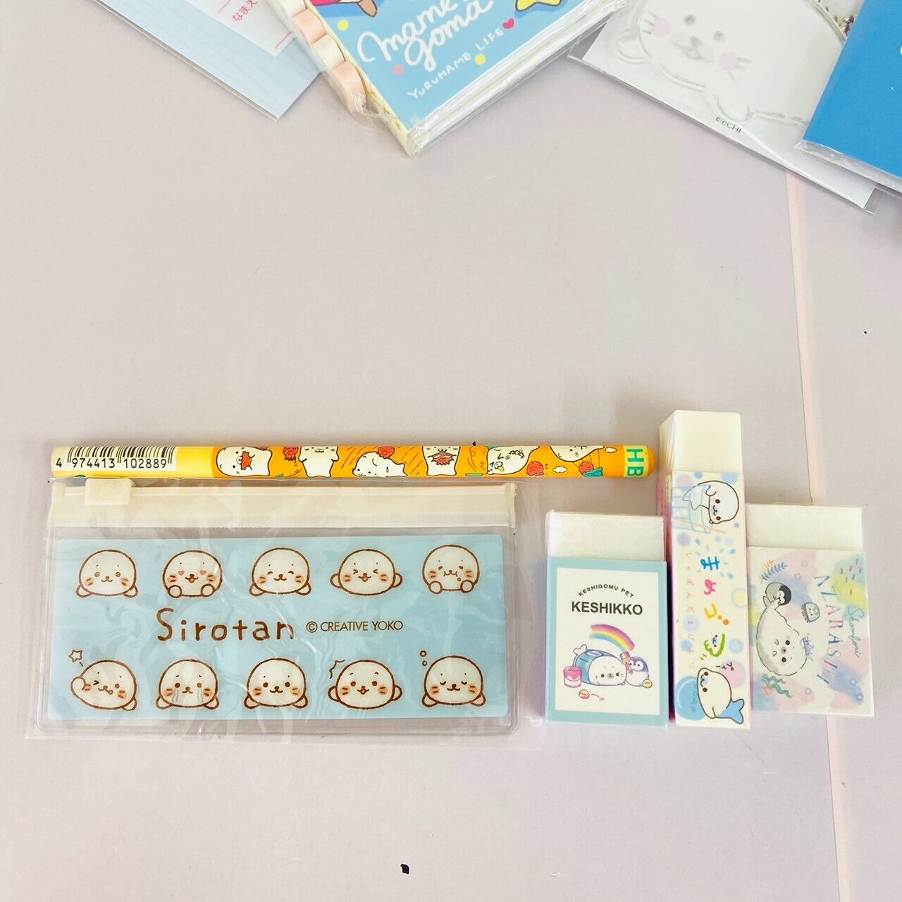 San-X Mamegoma  Seal Penguin Stationery Set Notebook Pen Memo Label Eraser Rare