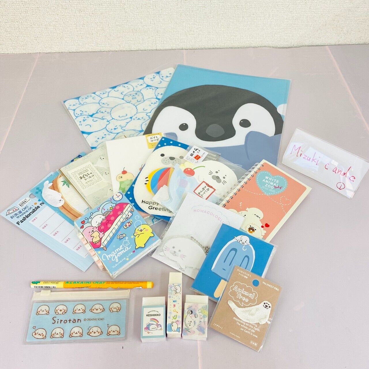 San-X Mamegoma  Seal Penguin Stationery Set Notebook Pen Memo Label Eraser Rare