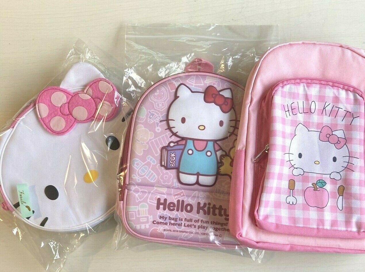 Sanrio Hello Kitty Ruck sack Bag Backpack 3 Set Pink Face Plush Toy Anime Japan