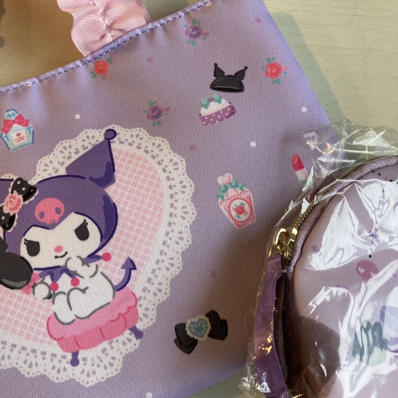 Sanrio Kuromi Tote Bag & Pouch Set Purple Pink frill Anime Character Manga Japan