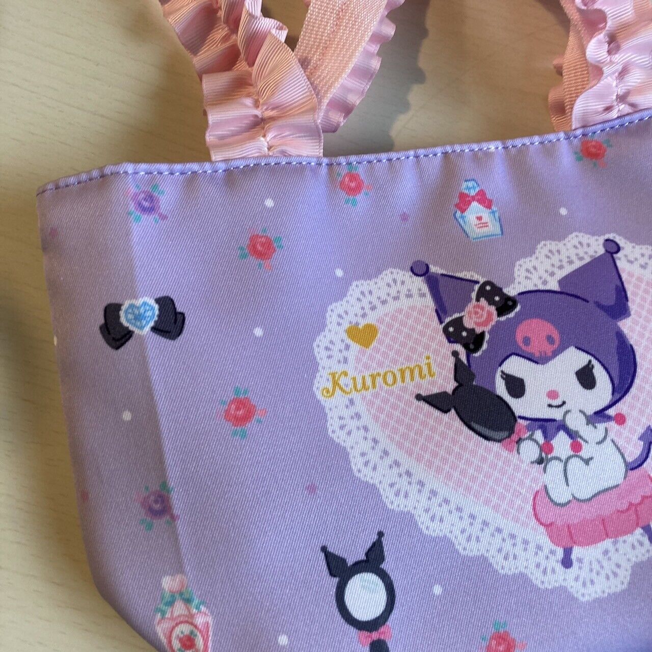 Sanrio Kuromi Tote Bag & Pouch Set Purple Pink frill Anime Character Manga Japan