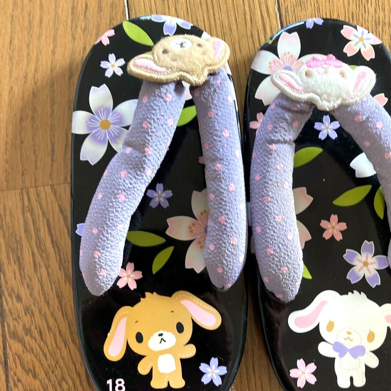 SugarBunnies Geta Japanese Traditional Shoes Clogs Slippers Sanrio Kids 18cm