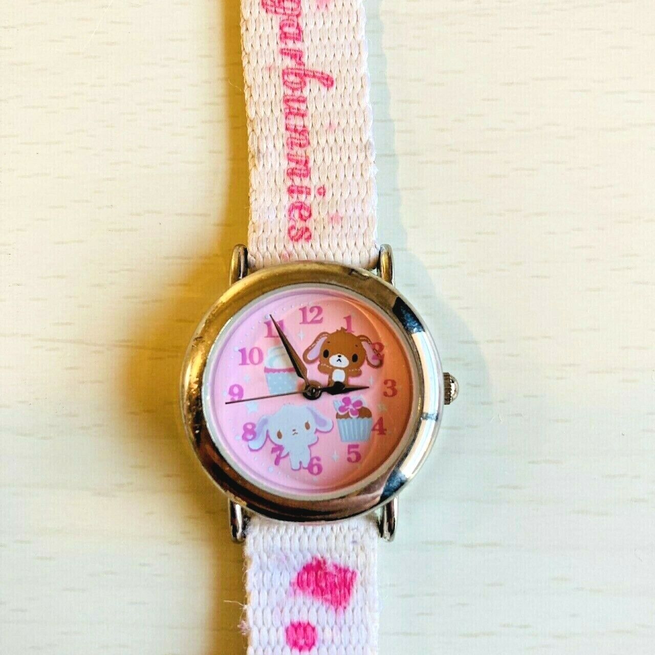 Sanrio Sugar Bunnies Watch Kids Wristwatch Analog Shirousa Kurousa Pink Kawaii