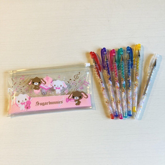 Sanrio Sugar Bunnies Color Pens Glittery Sparkle Pencil Case Set Stationery