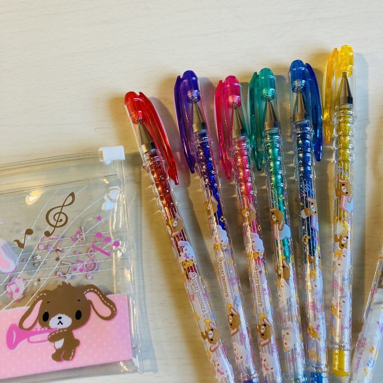 Sanrio Sugar Bunnies Color Pens Glittery Sparkle Pencil Case Set Stationery