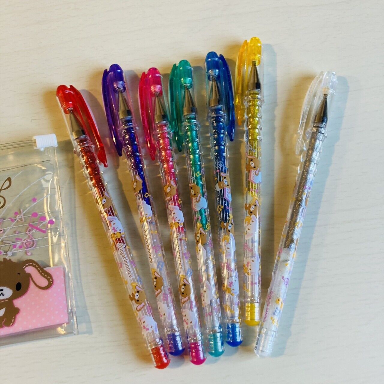 Sanrio Sugar Bunnies Color Pens Glittery Sparkle Pencil Case Set Stationery