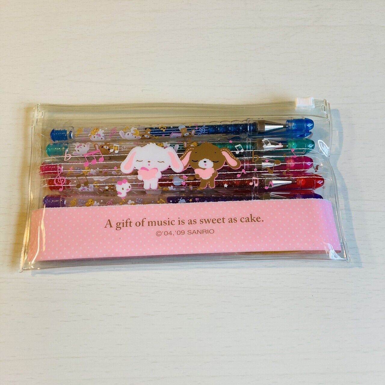 Sanrio Sugar Bunnies Color Pens Glittery Sparkle Pencil Case Set Stationery