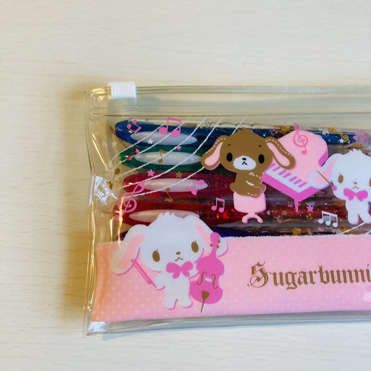 Sanrio Sugar Bunnies Color Pens Glittery Sparkle Pencil Case Set Stationery