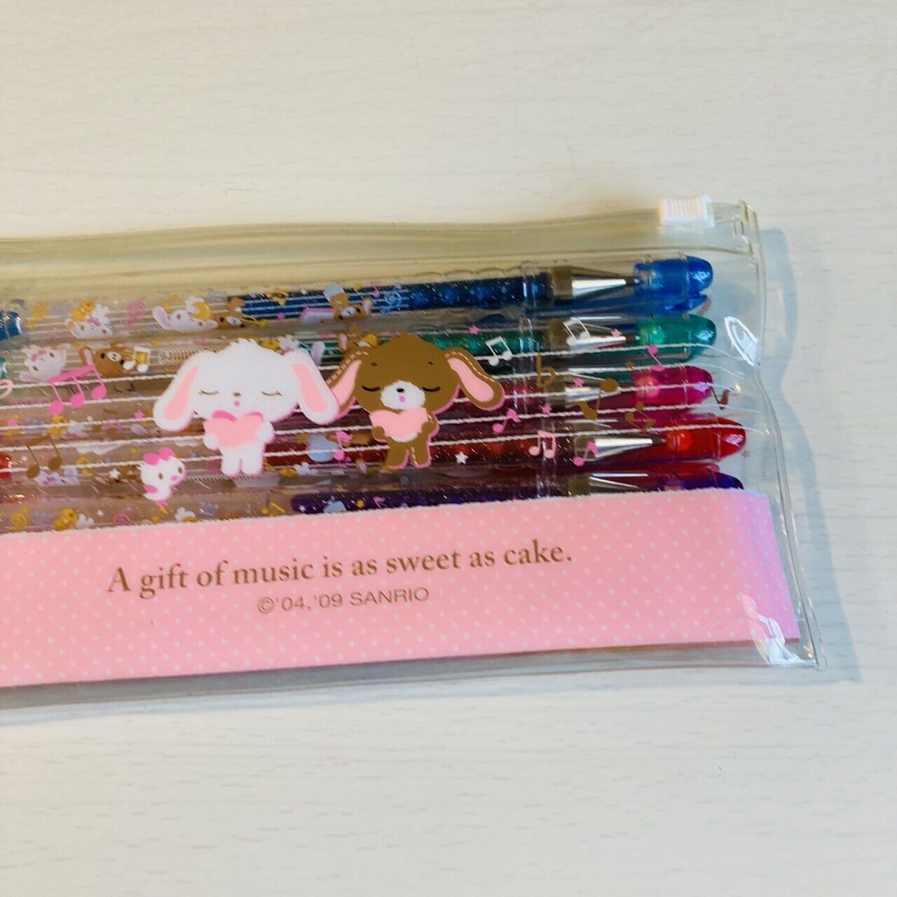 Sanrio Sugar Bunnies Color Pens Glittery Sparkle Pencil Case Set Stationery