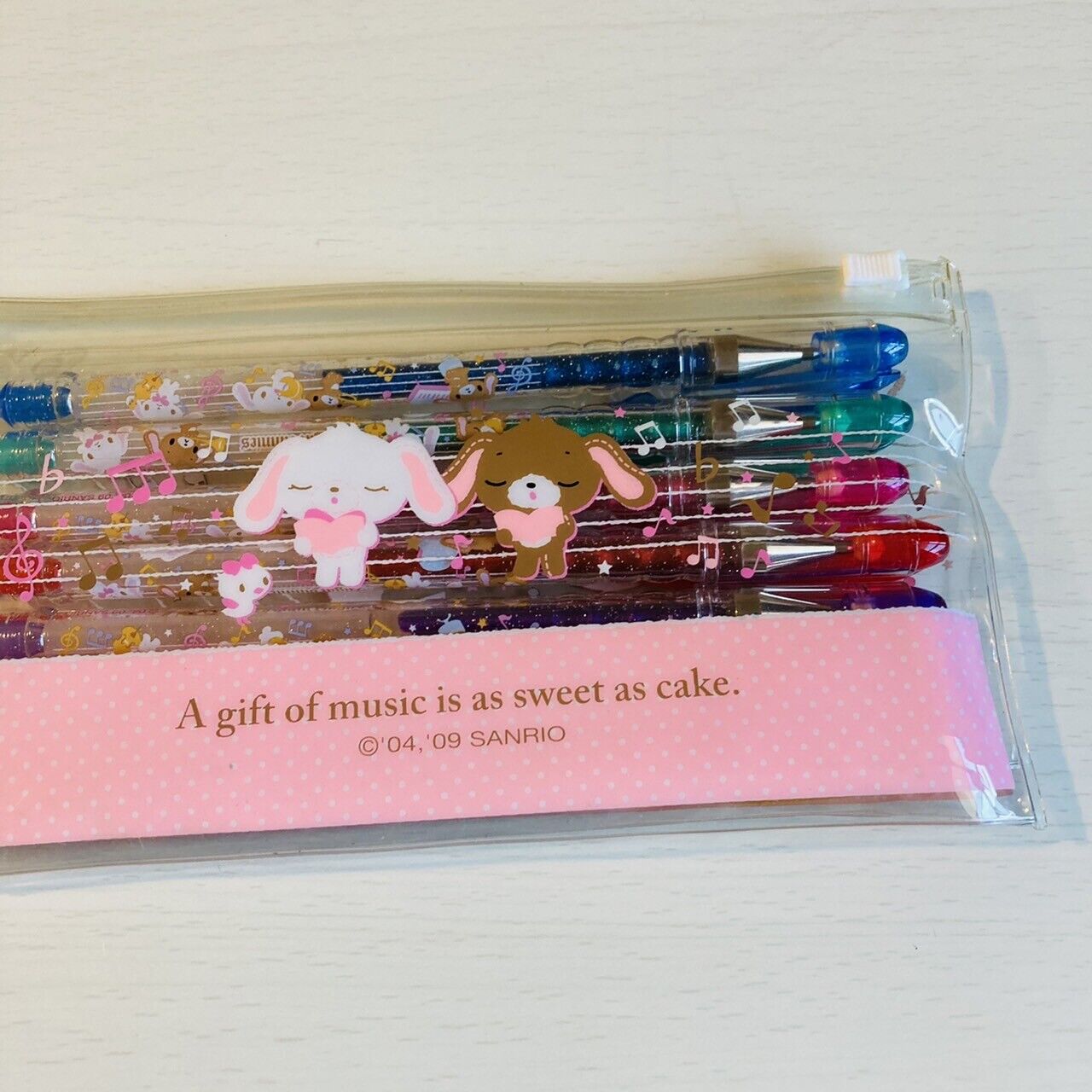 Sanrio Sugar Bunnies Color Pens Glittery Sparkle Pencil Case Set Stationery