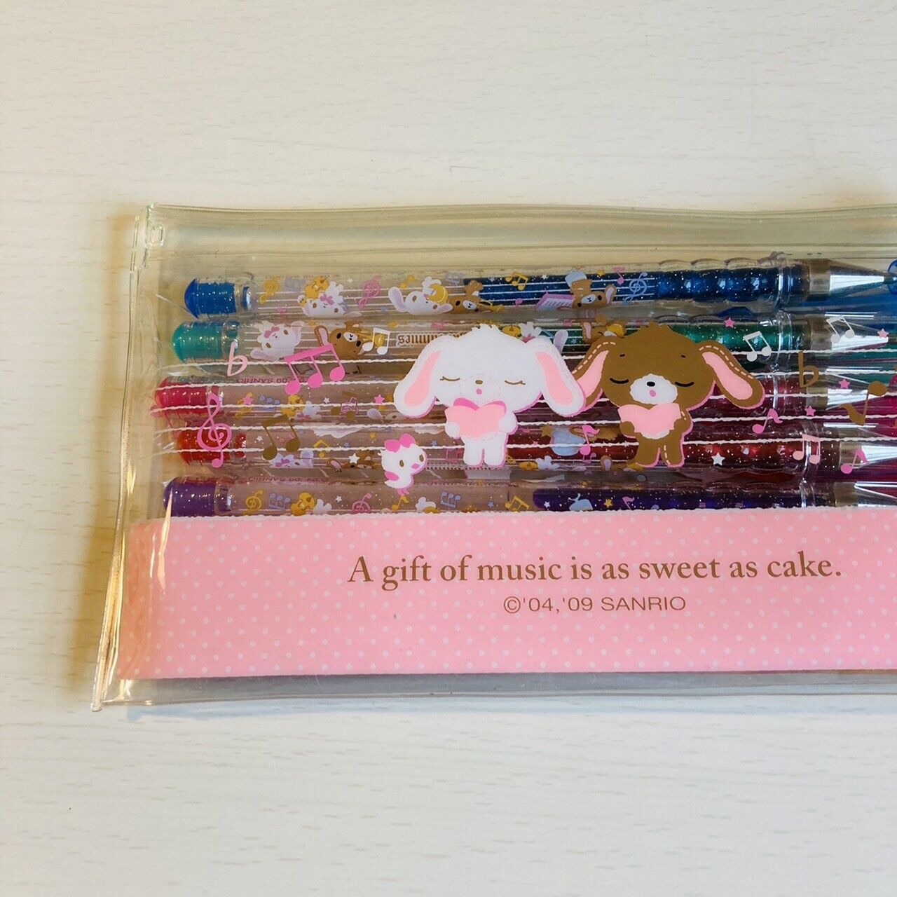 Sanrio Sugar Bunnies Color Pens Glittery Sparkle Pencil Case Set Stationery