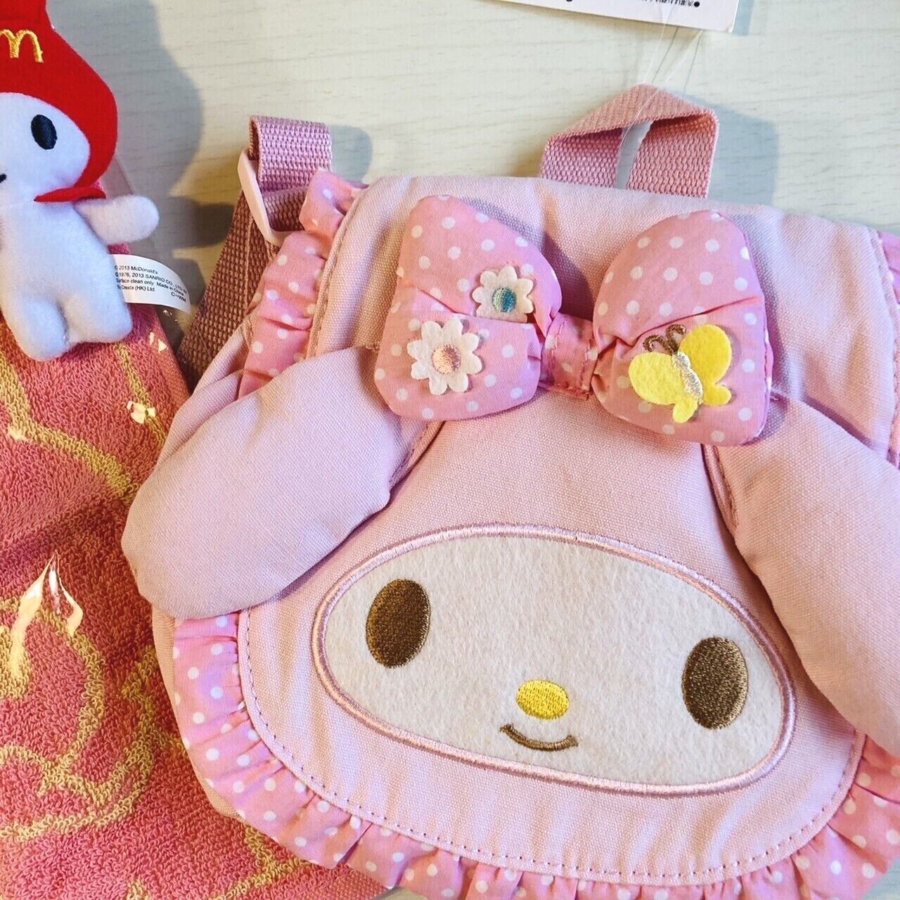 Sanrio My Melody Backpack Rucksack Bag Towel Handkerchief Keyring Soft Toy 3 Set