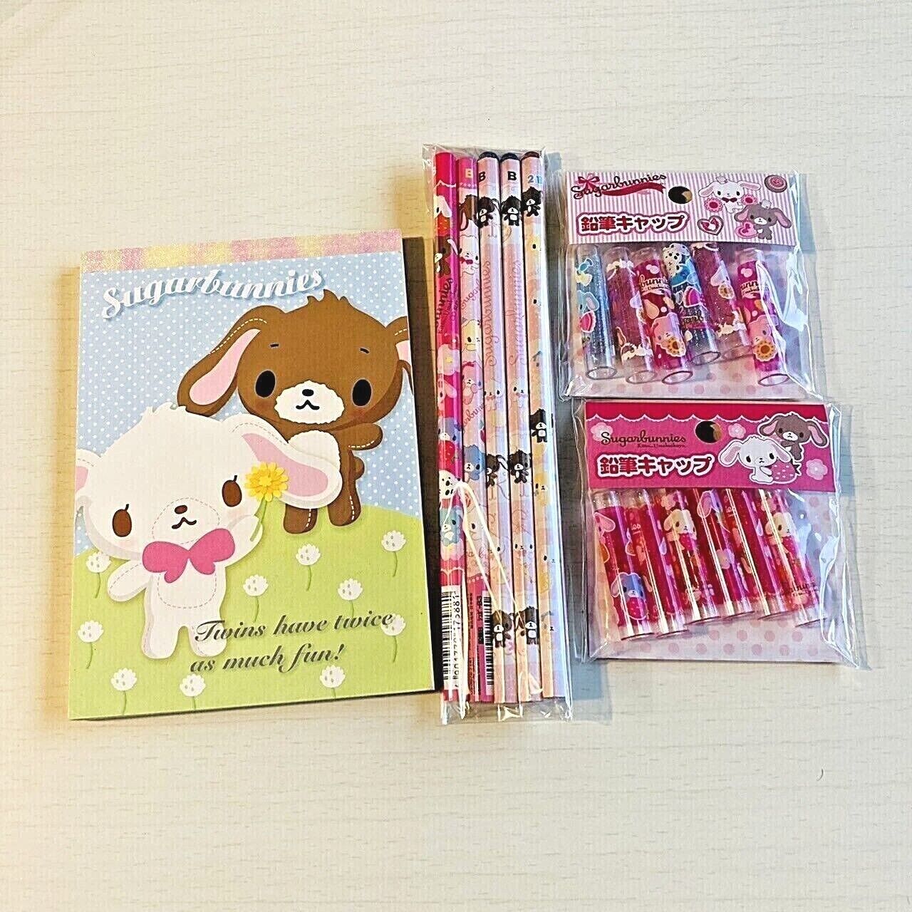 Sanrio Sugar Bunnies Memo Pad Notepad Pencils Pencil Cap Lid Set Stationery Rare