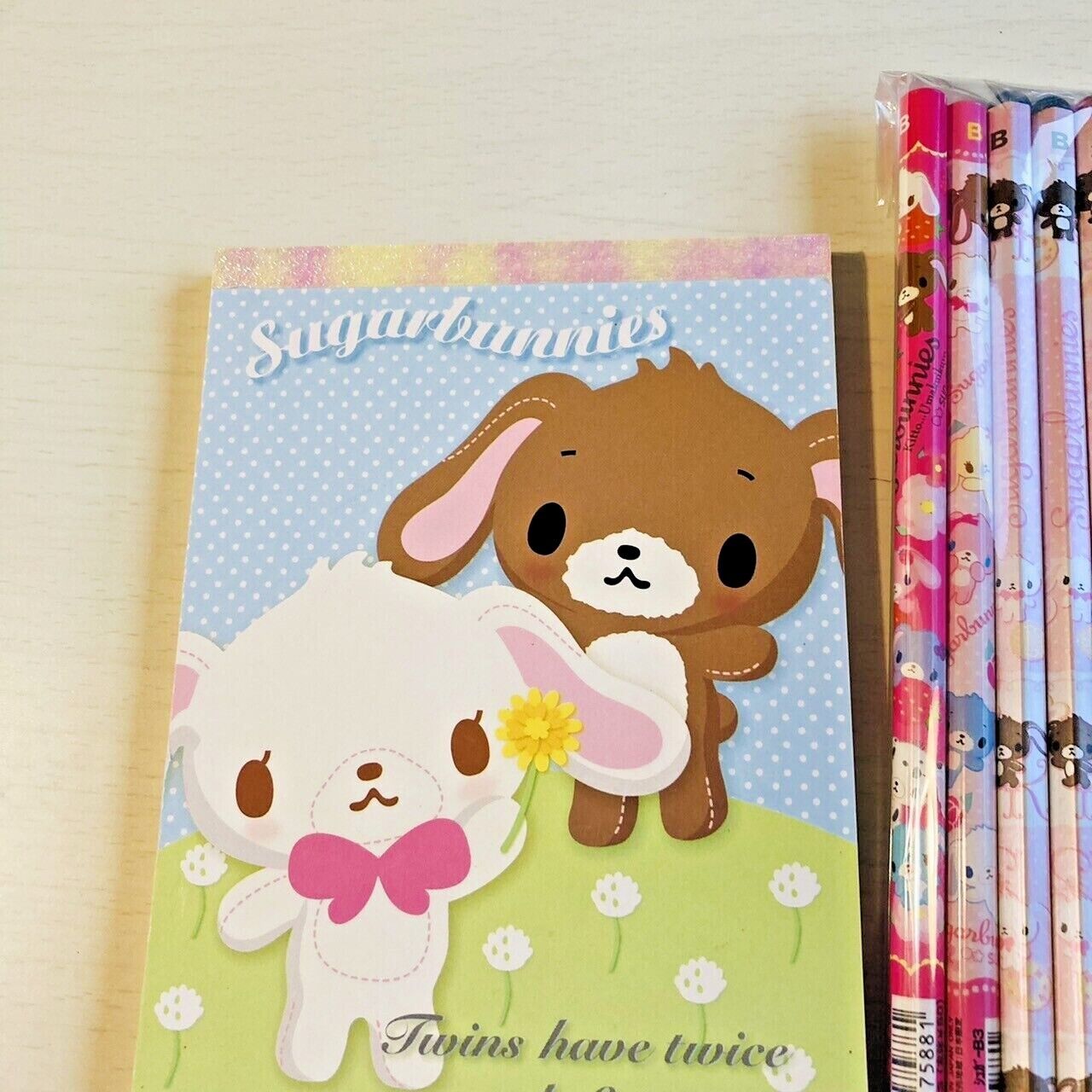 Sanrio Sugar Bunnies Memo Pad Notepad Pencils Pencil Cap Lid Set Stationery Rare