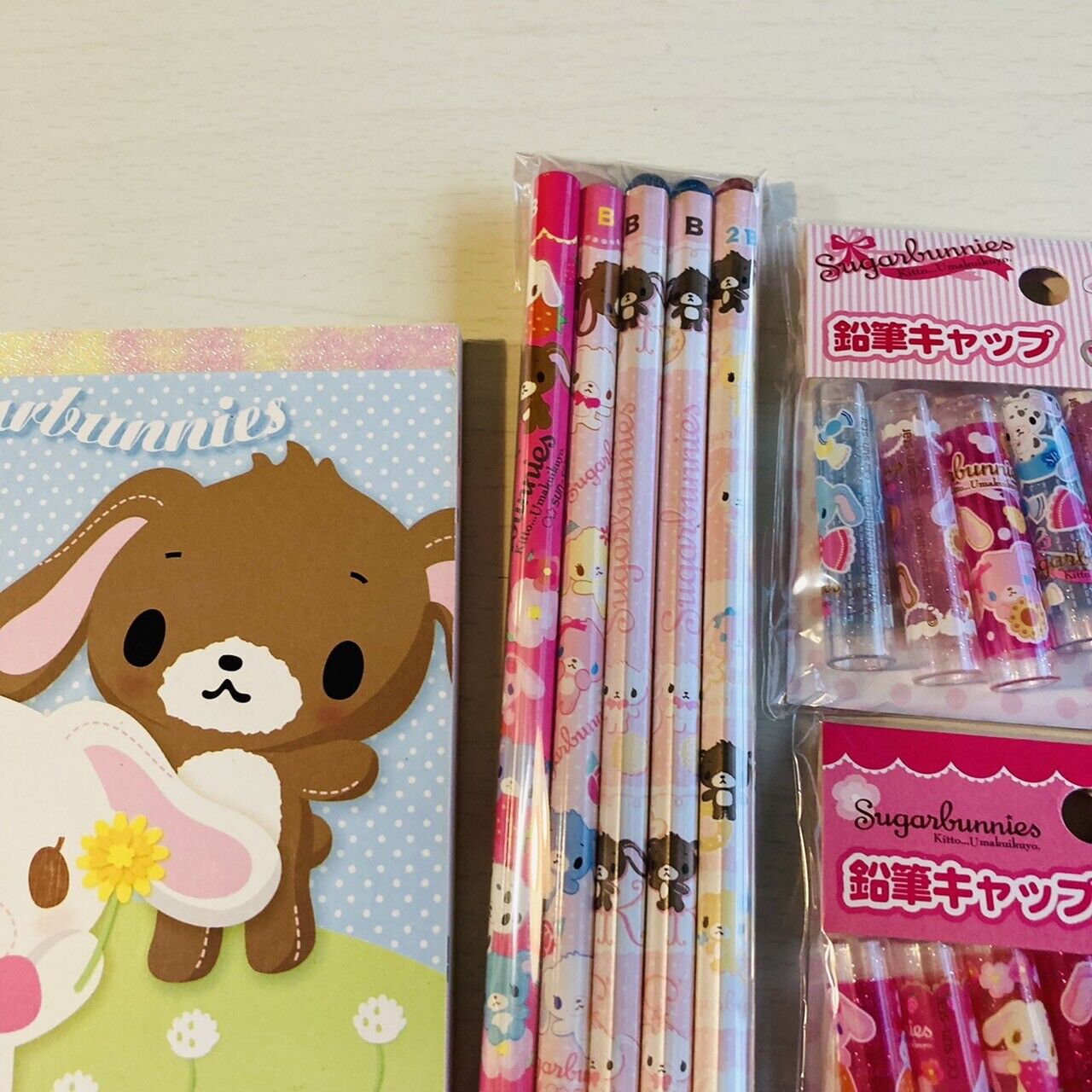 Sanrio Sugar Bunnies Memo Pad Notepad Pencils Pencil Cap Lid Set Stationery Rare