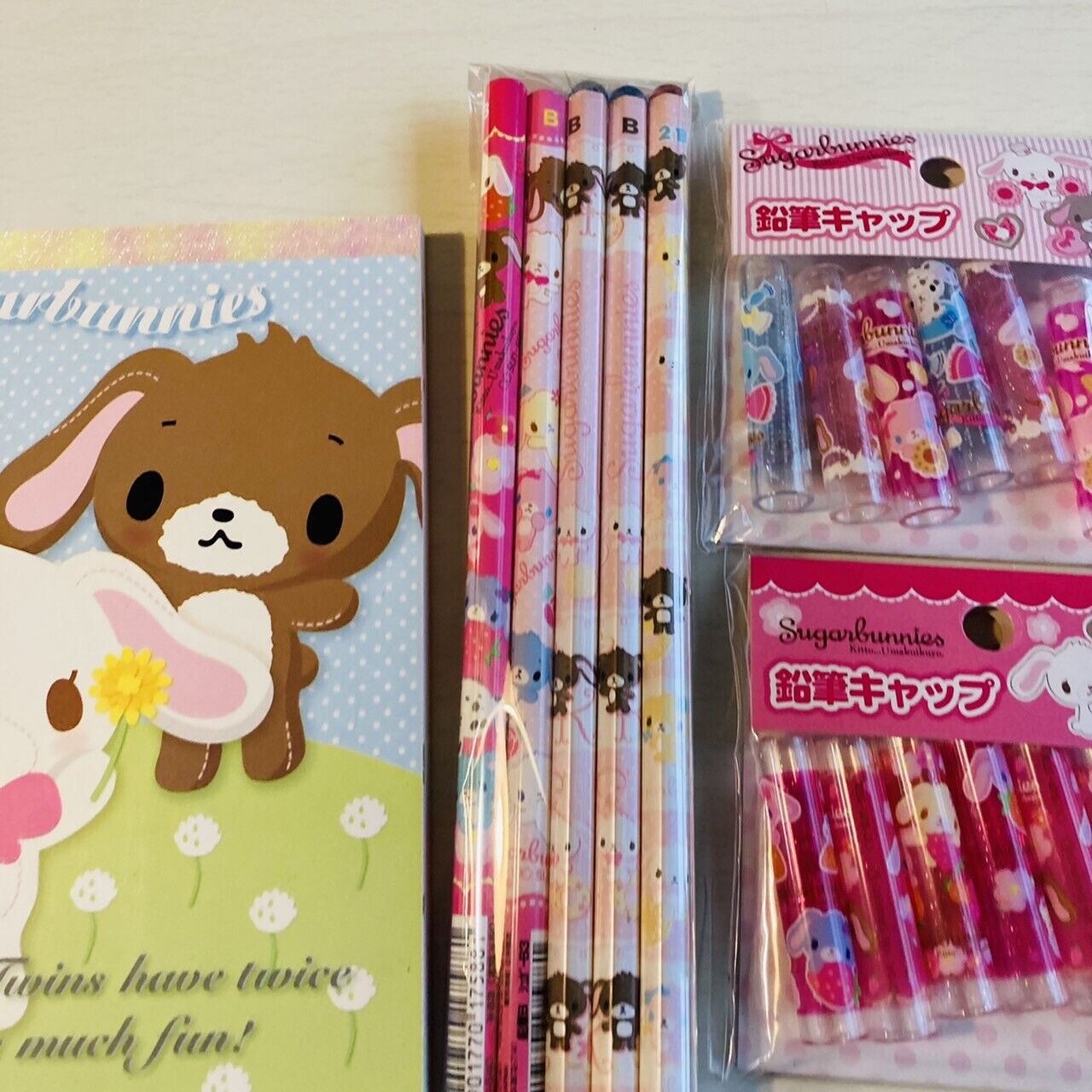 Sanrio Sugar Bunnies Memo Pad Notepad Pencils Pencil Cap Lid Set Stationery Rare