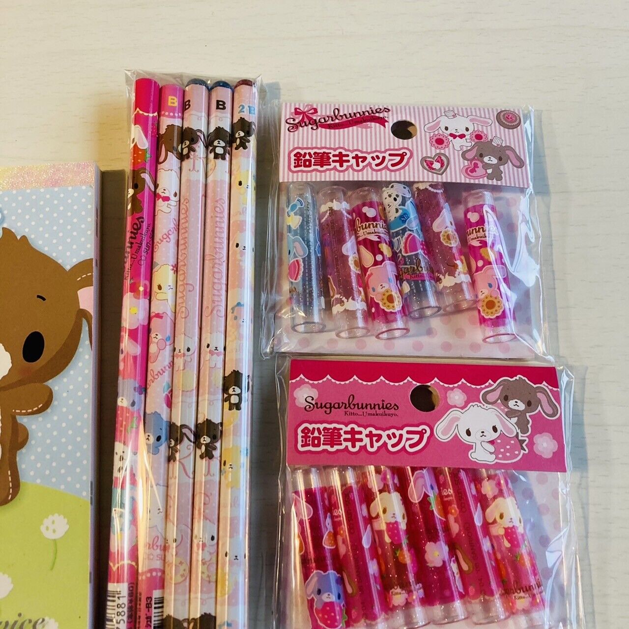 Sanrio Sugar Bunnies Memo Pad Notepad Pencils Pencil Cap Lid Set Stationery Rare