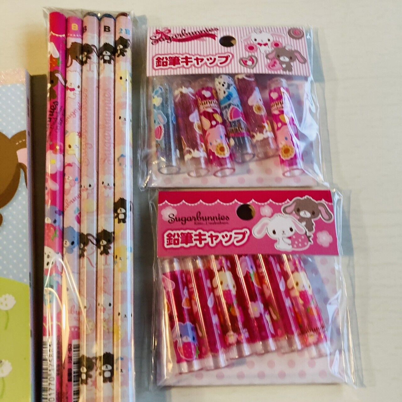 Sanrio Sugar Bunnies Memo Pad Notepad Pencils Pencil Cap Lid Set Stationery Rare