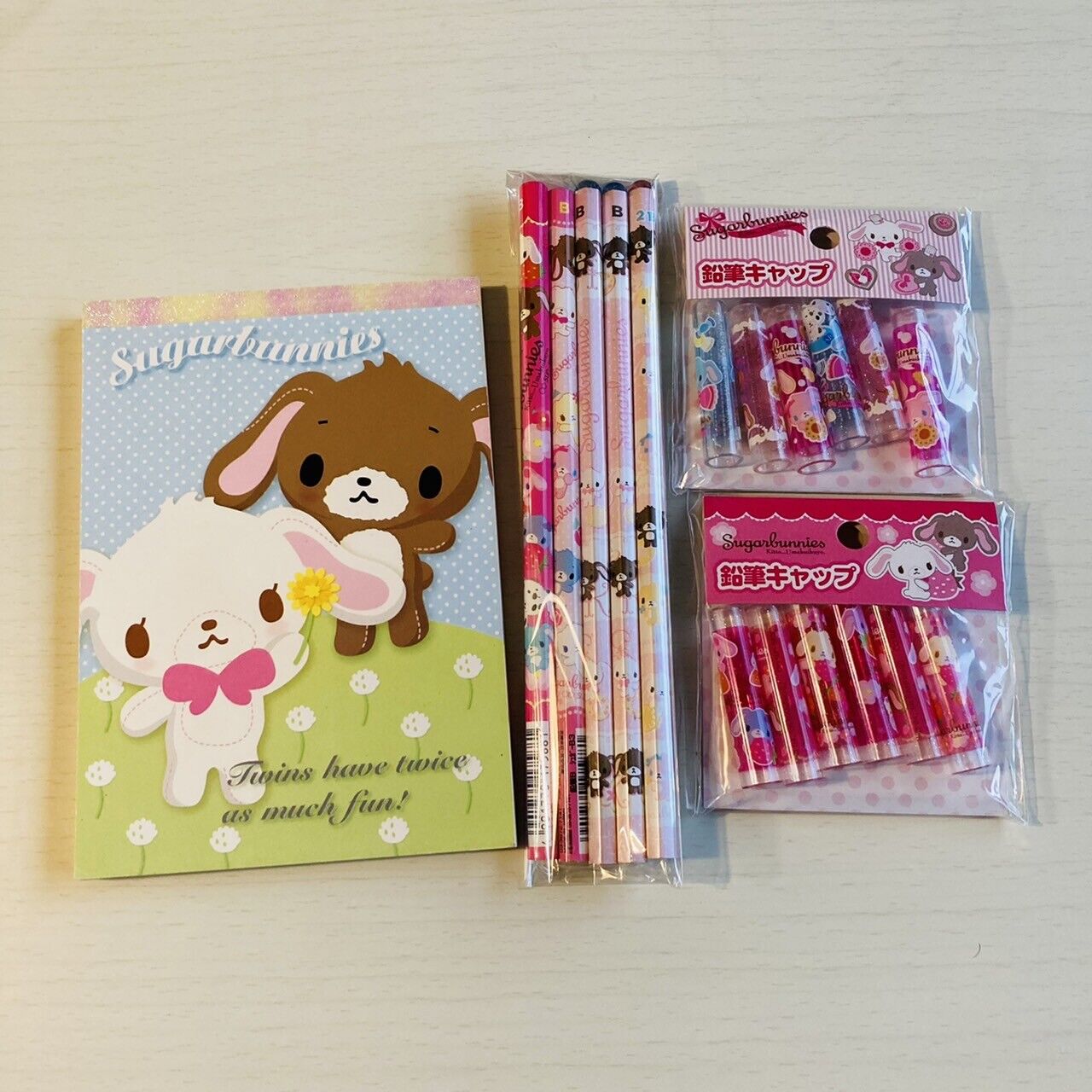 Sanrio Sugar Bunnies Memo Pad Notepad Pencils Pencil Cap Lid Set Stationery Rare