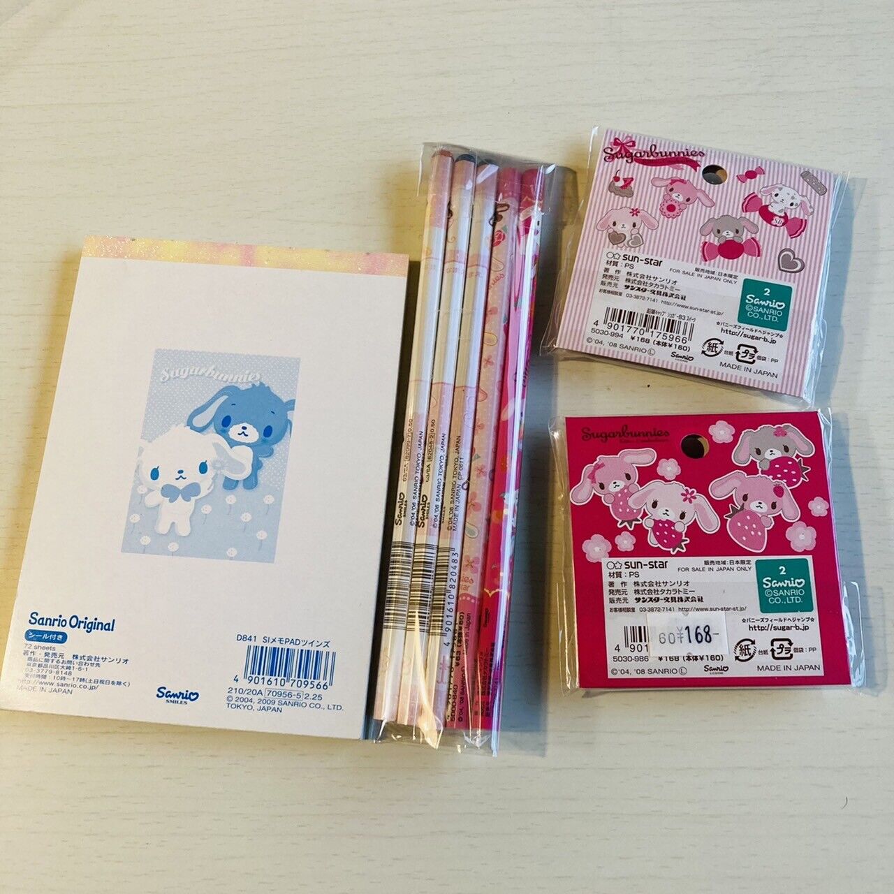 Sanrio Sugar Bunnies Memo Pad Notepad Pencils Pencil Cap Lid Set Stationery Rare