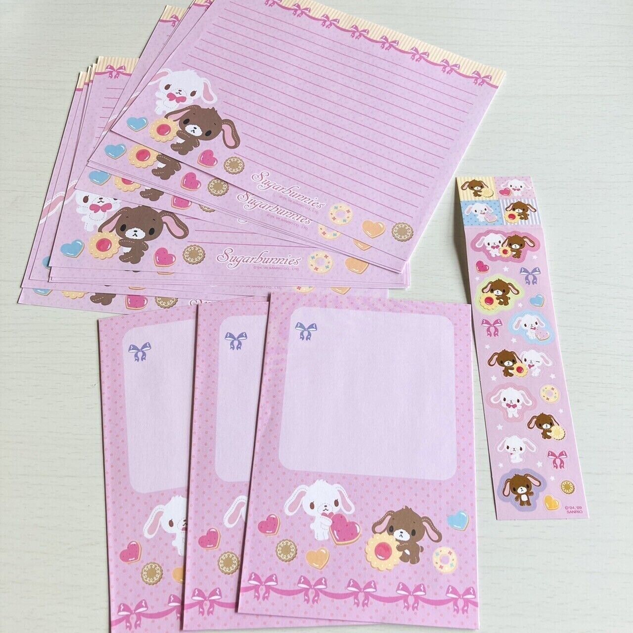 Sanrio Sugar Bunnies Letter Writing Envelope Stickers Set Stationery Pink Kawaii