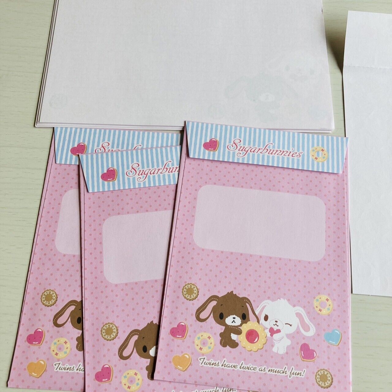 Sanrio Sugar Bunnies Letter Writing Envelope Stickers Set Stationery Pink Kawaii