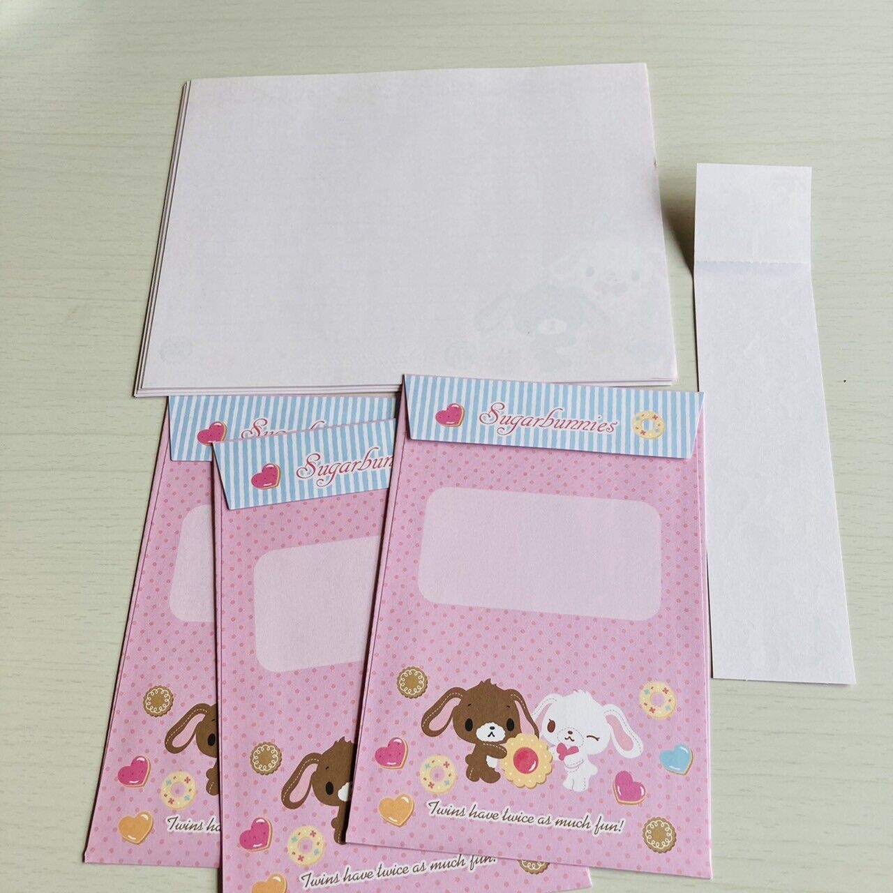 Sanrio Sugar Bunnies Letter Writing Envelope Stickers Set Stationery Pink Kawaii