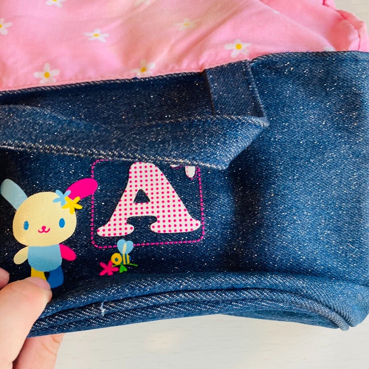 Sanrio Usahana Purse Handbag Tote Drawstring Bag Denim Pink Rabbit Kawaii Rare