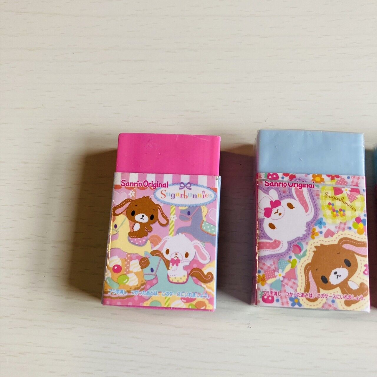 Sanrio Sugar Bunnies Eraser Rubber Stationery Pink Blue 3 Set Character Kawaii