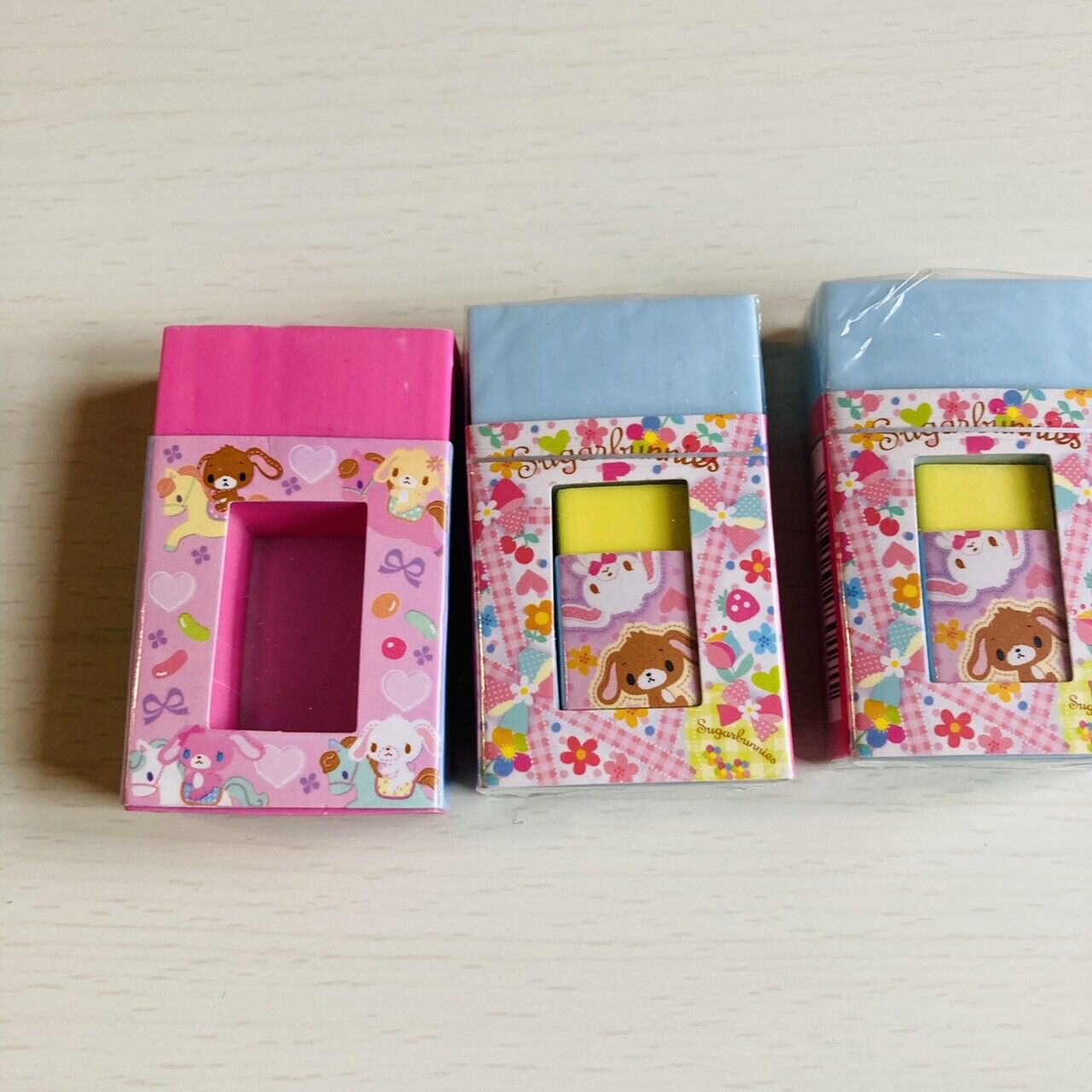 Sanrio Sugar Bunnies Eraser Rubber Stationery Pink Blue 3 Set Character Kawaii