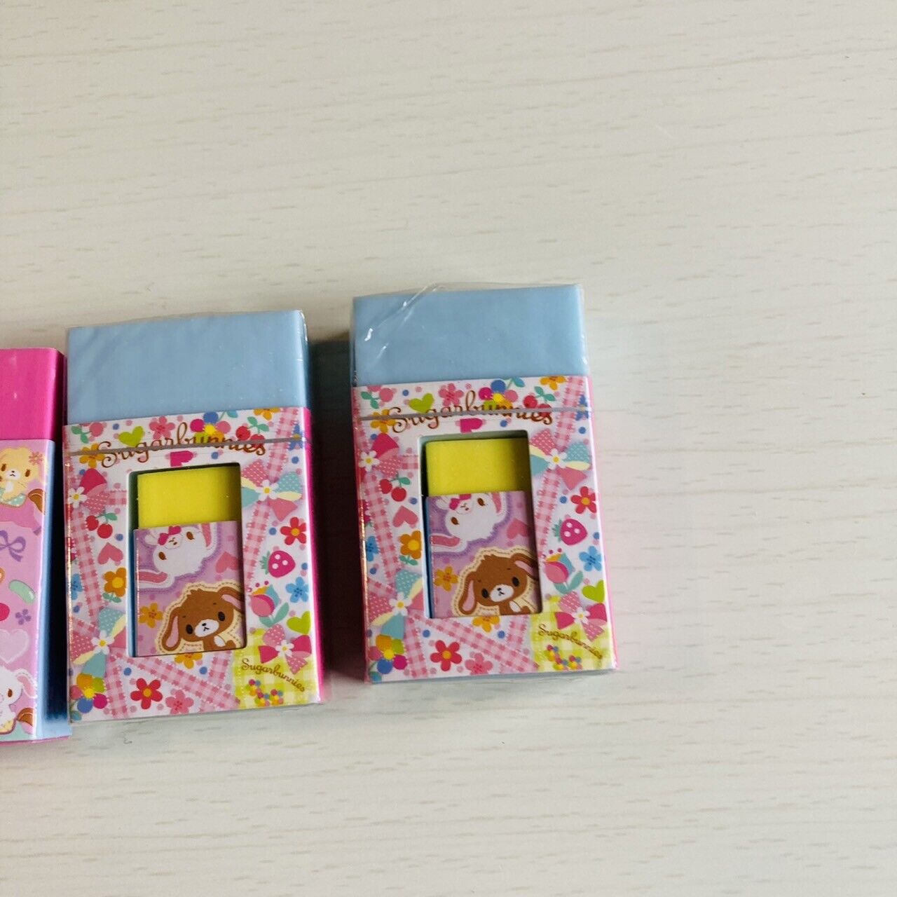 Sanrio Sugar Bunnies Eraser Rubber Stationery Pink Blue 3 Set Character Kawaii