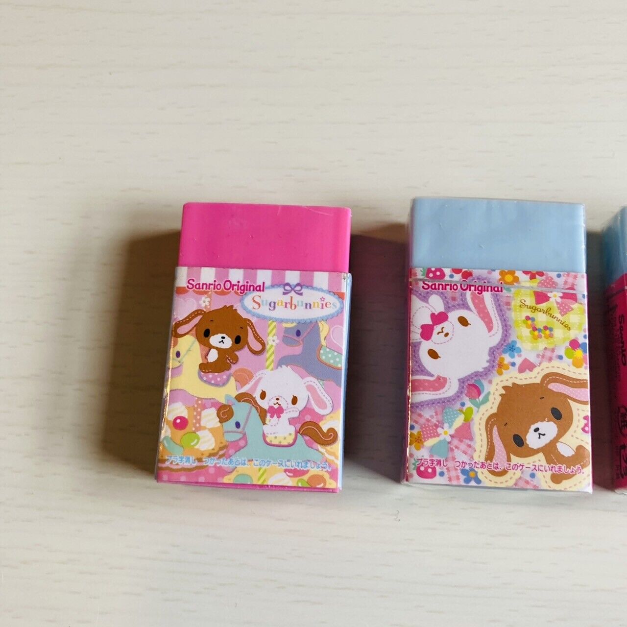 Sanrio Sugar Bunnies Eraser Rubber Stationery Pink Blue 3 Set Character Kawaii