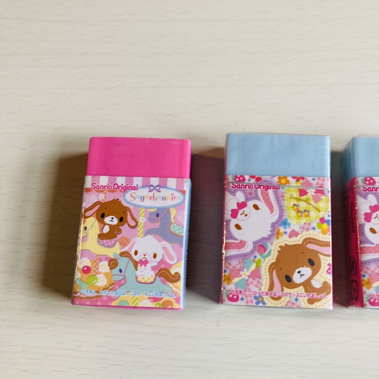 Sanrio Sugar Bunnies Eraser Rubber Stationery Pink Blue 3 Set Character Kawaii