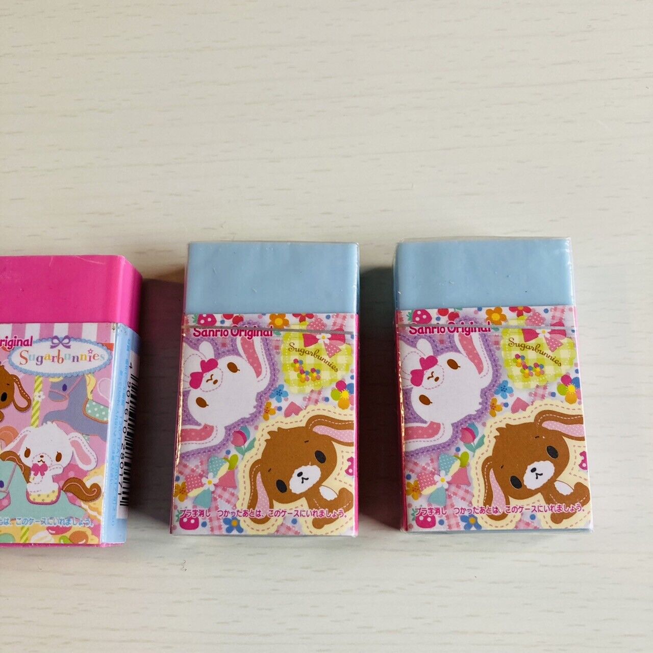 Sanrio Sugar Bunnies Eraser Rubber Stationery Pink Blue 3 Set Character Kawaii