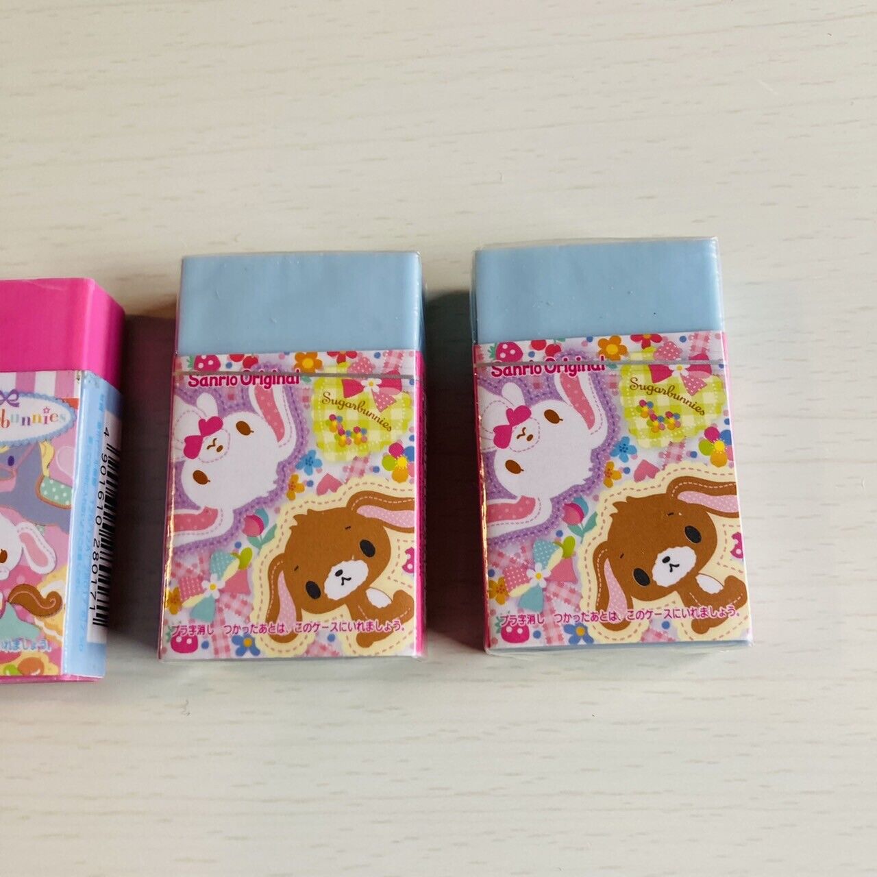 Sanrio Sugar Bunnies Eraser Rubber Stationery Pink Blue 3 Set Character Kawaii