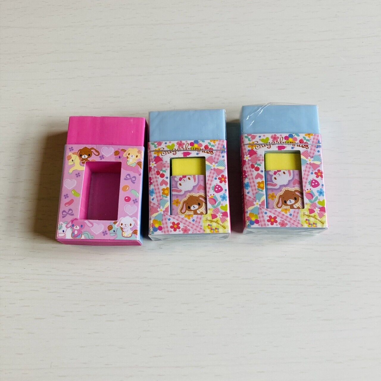 Sanrio Sugar Bunnies Eraser Rubber Stationery Pink Blue 3 Set Character Kawaii