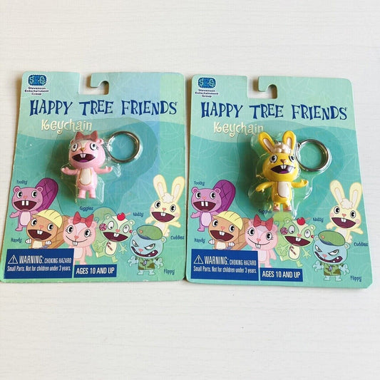 Happy Tree Friends Giggles Cuddles Keychain Keyring Set Pair 2 Pink Yellow Rare