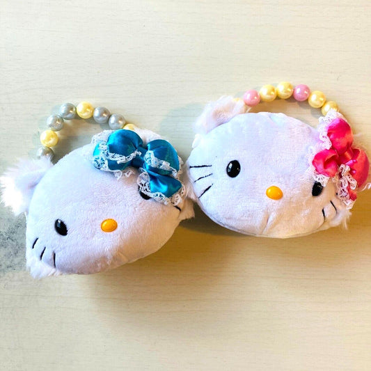 Sanrio Charmmy Charmy Kitty Bag Purse Pouch Case 2 Set Pink Blue Face Plush Toy